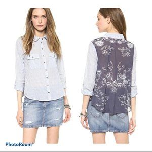 Free People Party in the back Sheer Pinstripe Button Down Top size XS